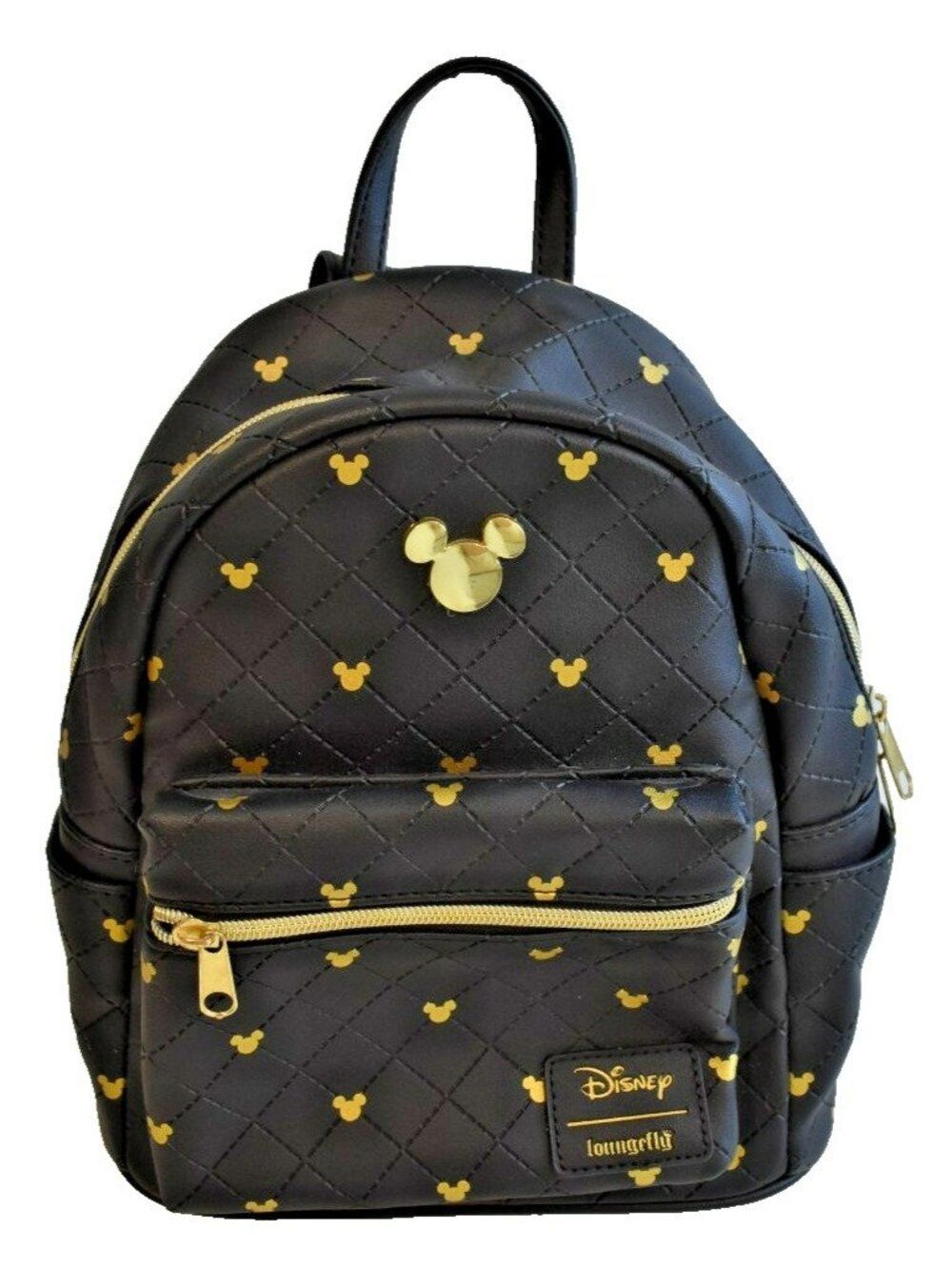 Loungefly Disney Mickey Mouse Black Gold Icon Quilted Mini Backpack